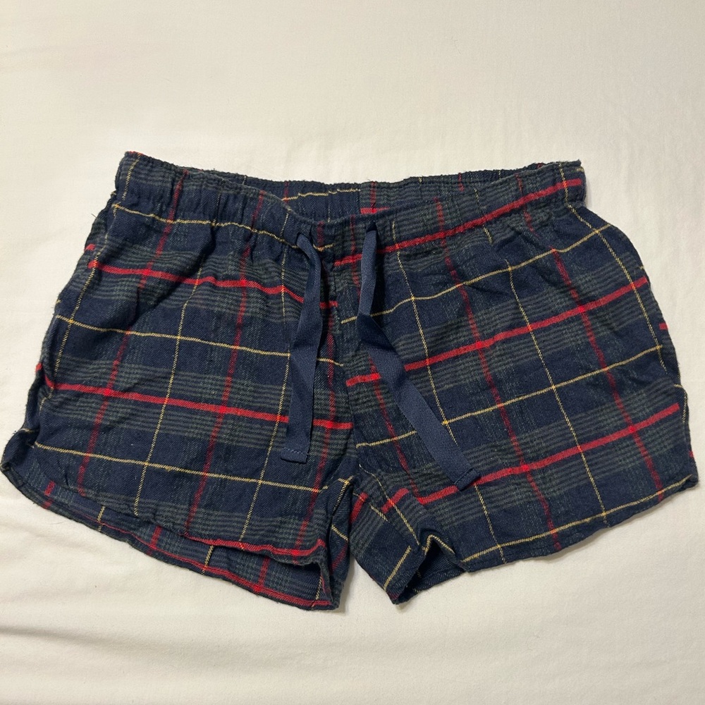 Navy and Green Plaid Flannel Lounge Shorts